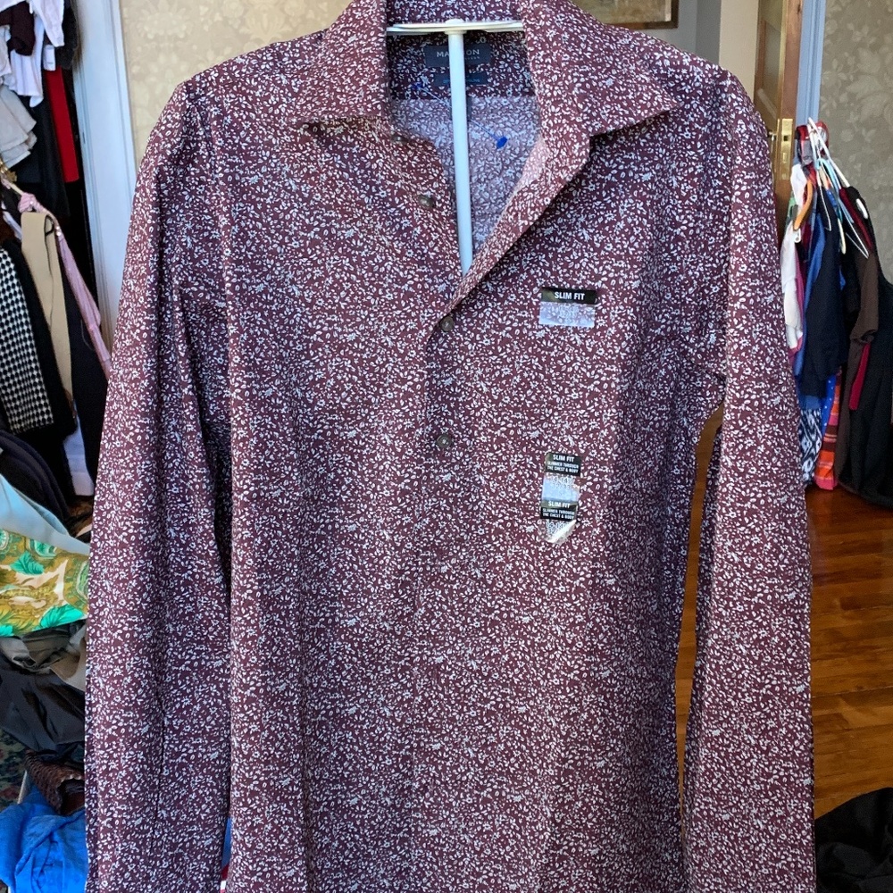 Madison Men's Burgundy Micro Floral Button-Down Shirt
